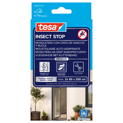 tesa INSECT STOP Klett Fliegengitter Premium für Türen weiß, 65 x 200 cm