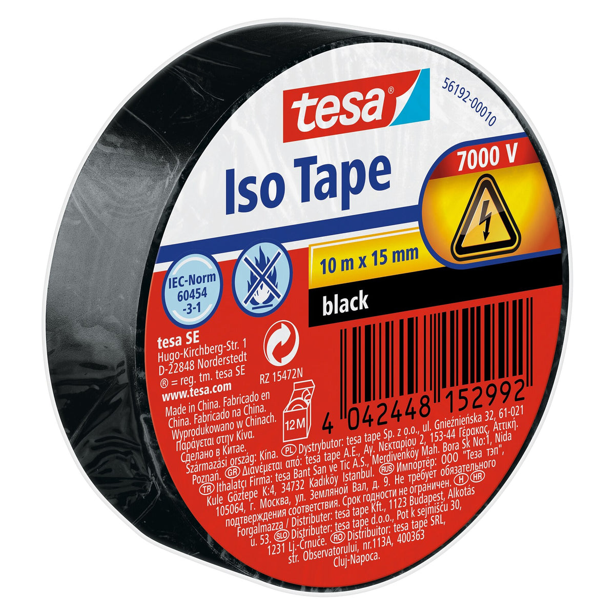 tesa Isolierband, 10 m x 15 mm, mit Etikett schwarz