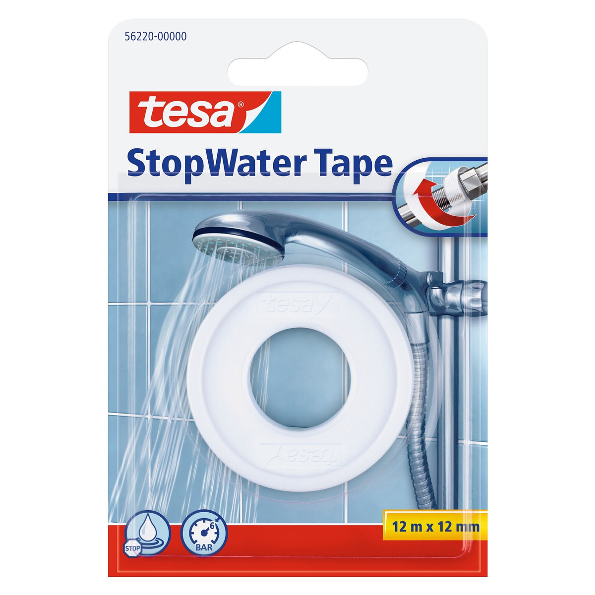 tesa StopWater Tape, 12 m x 12 mm, weiß