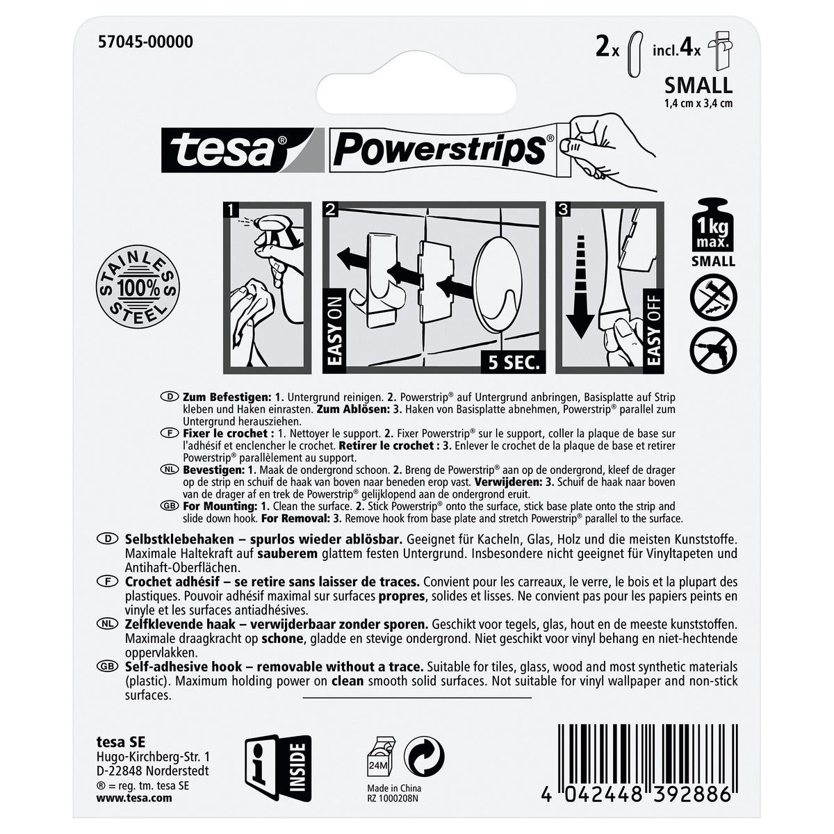 tesa Powerstrips Haken S Metall, weiß