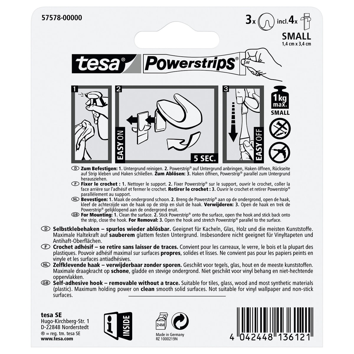tesa Powerstrips Haken Small Rund matt-chrom