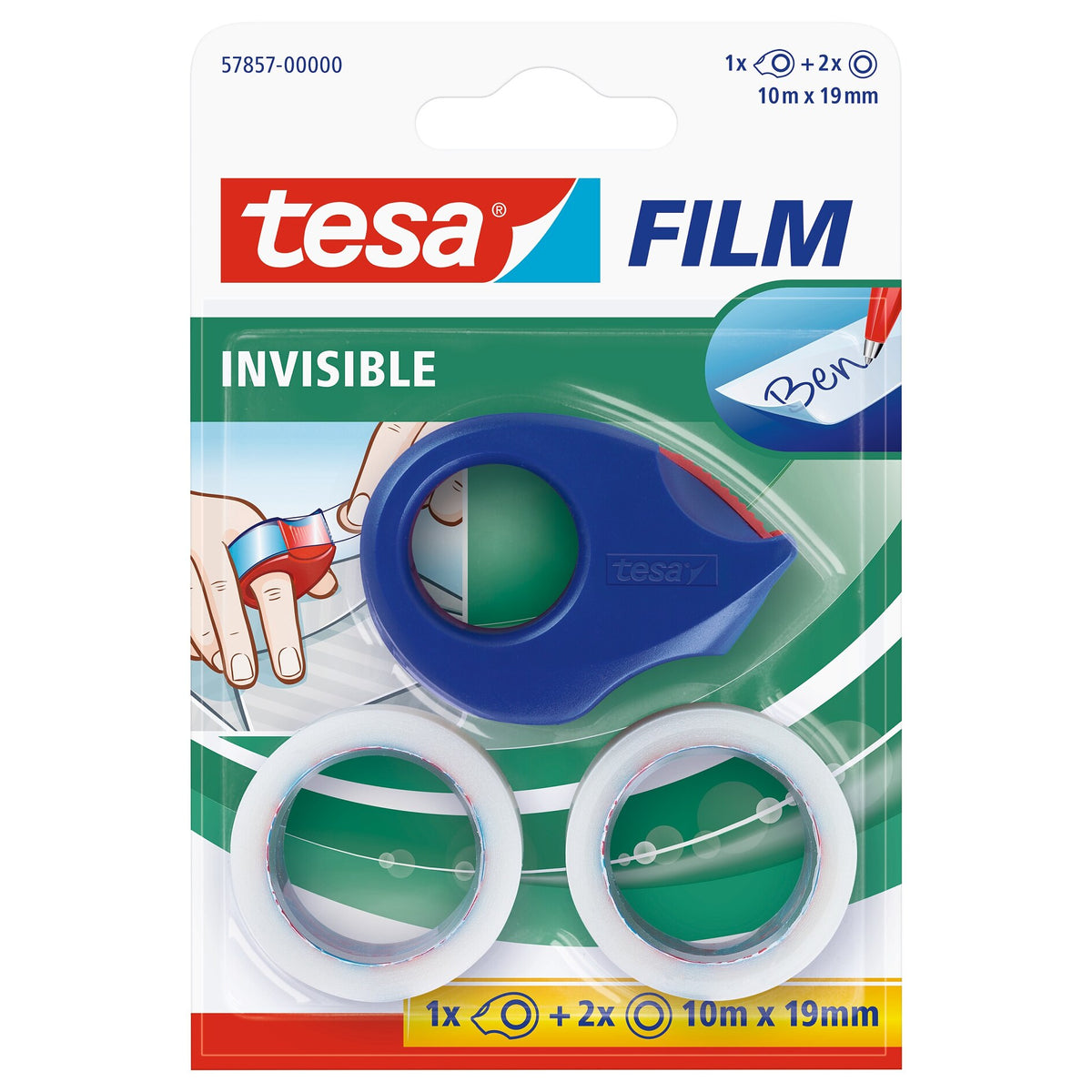 tesafilm Mini-Abroller + 2 Rollen Invisible, matt-weiß, für Rollen bis 19 m