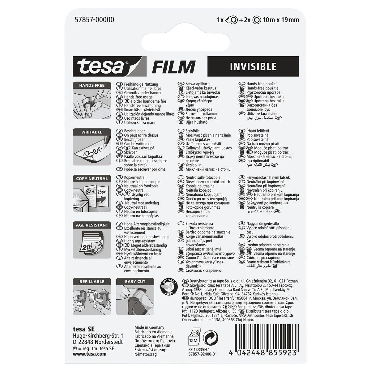 tesafilm Mini-Abroller + 2 Rollen Invisible, matt-weiß, für Rollen bis 19 m