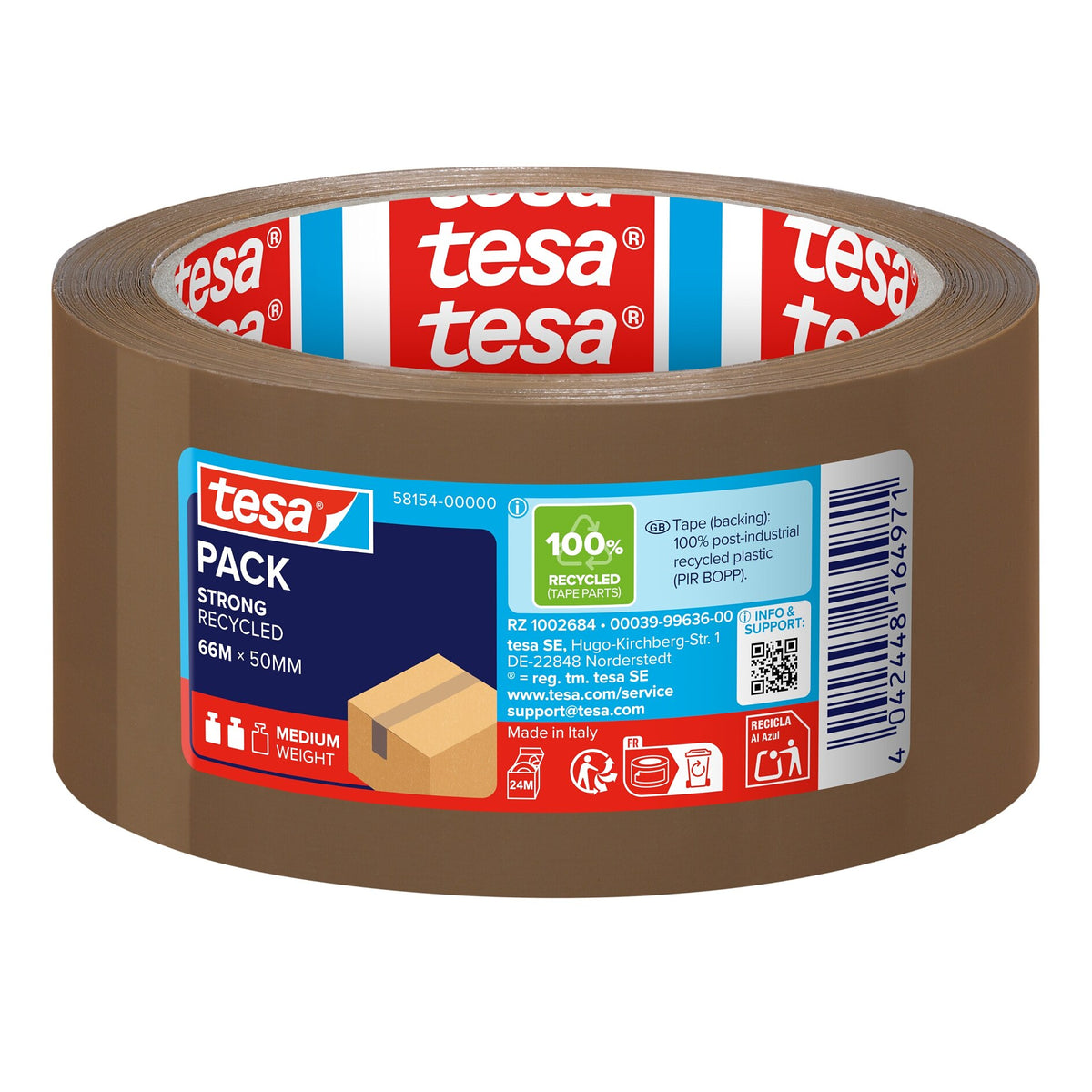 tesapack STRONG RECYCLED Klebeband, 66 m x 50 mm braun