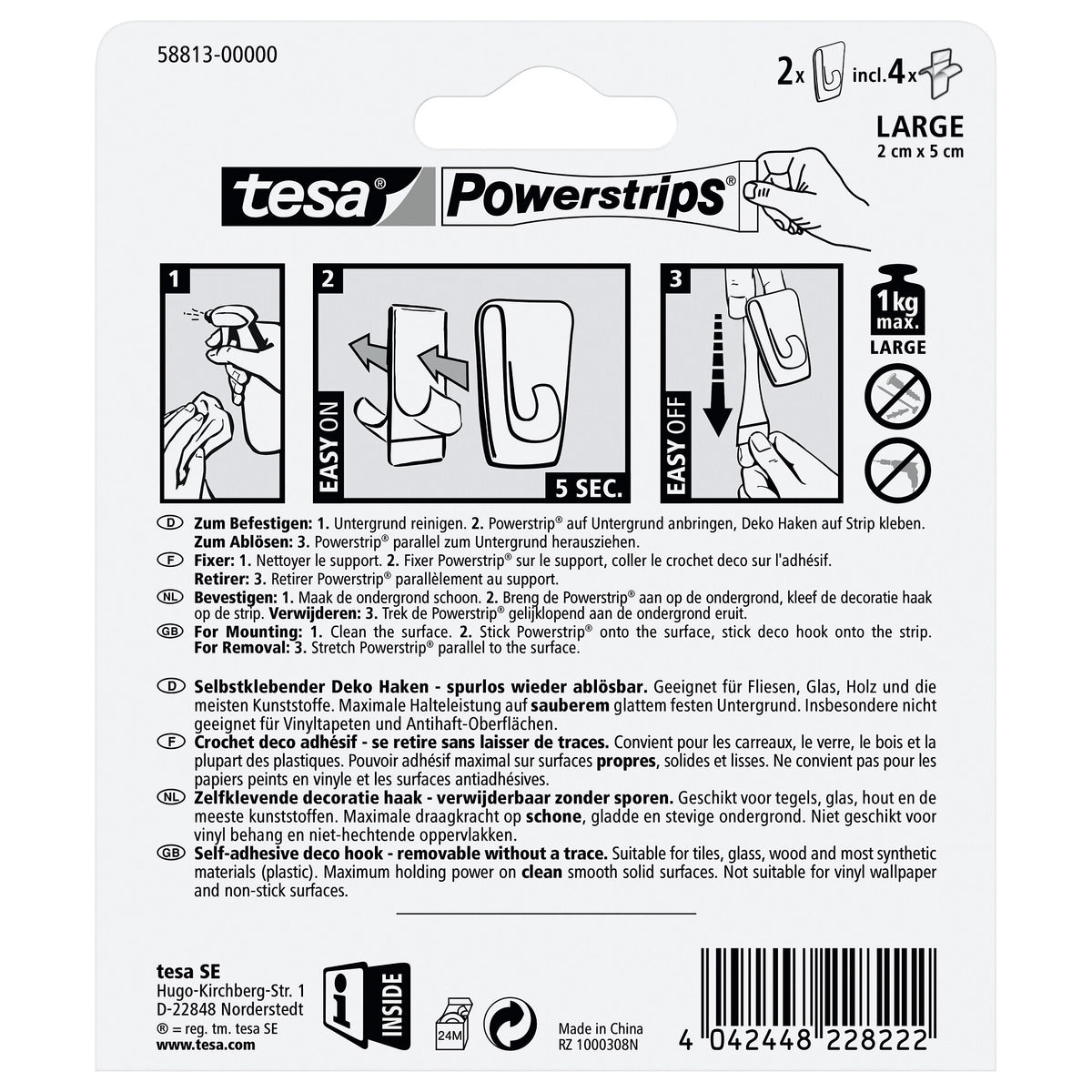 tesa Powerstrips Transparent DECO Haken LARGE
