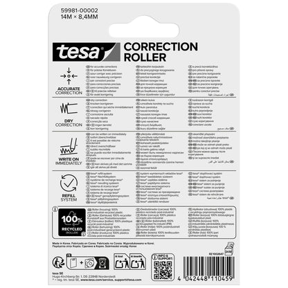 tesa CORRECTION ROLLER, weiß, Nachfüllung, ecoLogo, 14 m x 8,4 mm