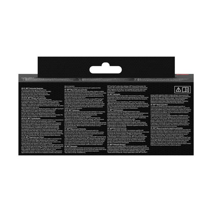 Το πίσω μέρος της 3M™ Aura™ Comfort Cool Flow™ μάσκας σωματιδίων 9332+ FFP3 από την 3M Deutschland GmbH διαθέτει πολυγλωσσικές στήλες κειμένου, μια θηλιά κρεμάσματος στο πάνω μέρος και δύο σύμβολα στη δεξιά πλευρά με κυρίως λευκό κείμενο σε μαύρο φόντο.