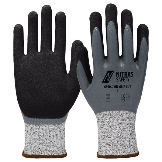 NITRAS OIL GRIP CUT, γάντια προστασίας κοπής, γκρι / μαύρο