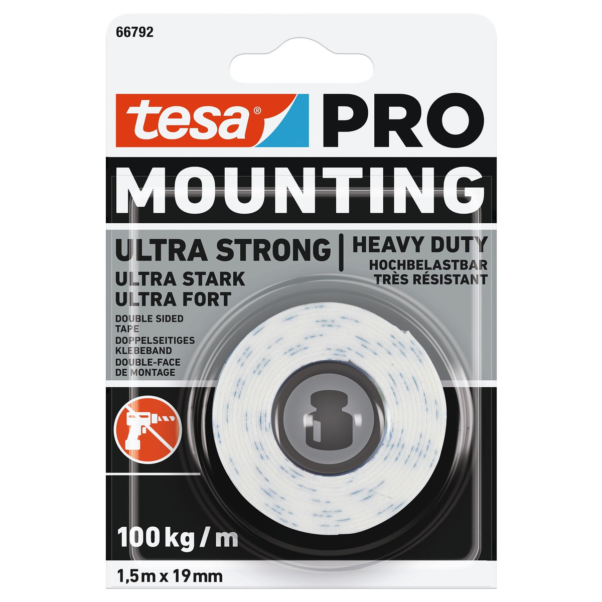 tesa PRO 66792 Mounting Ultra strong Montageband, weiß 1,5 m x 19 mm