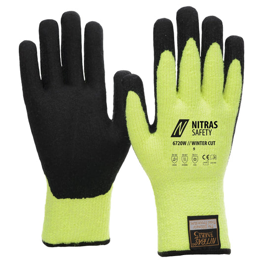 NITRAS TAEKI WINTER CUT, γάντια προστασίας κοπής, νέον κίτρινο / μαύρο