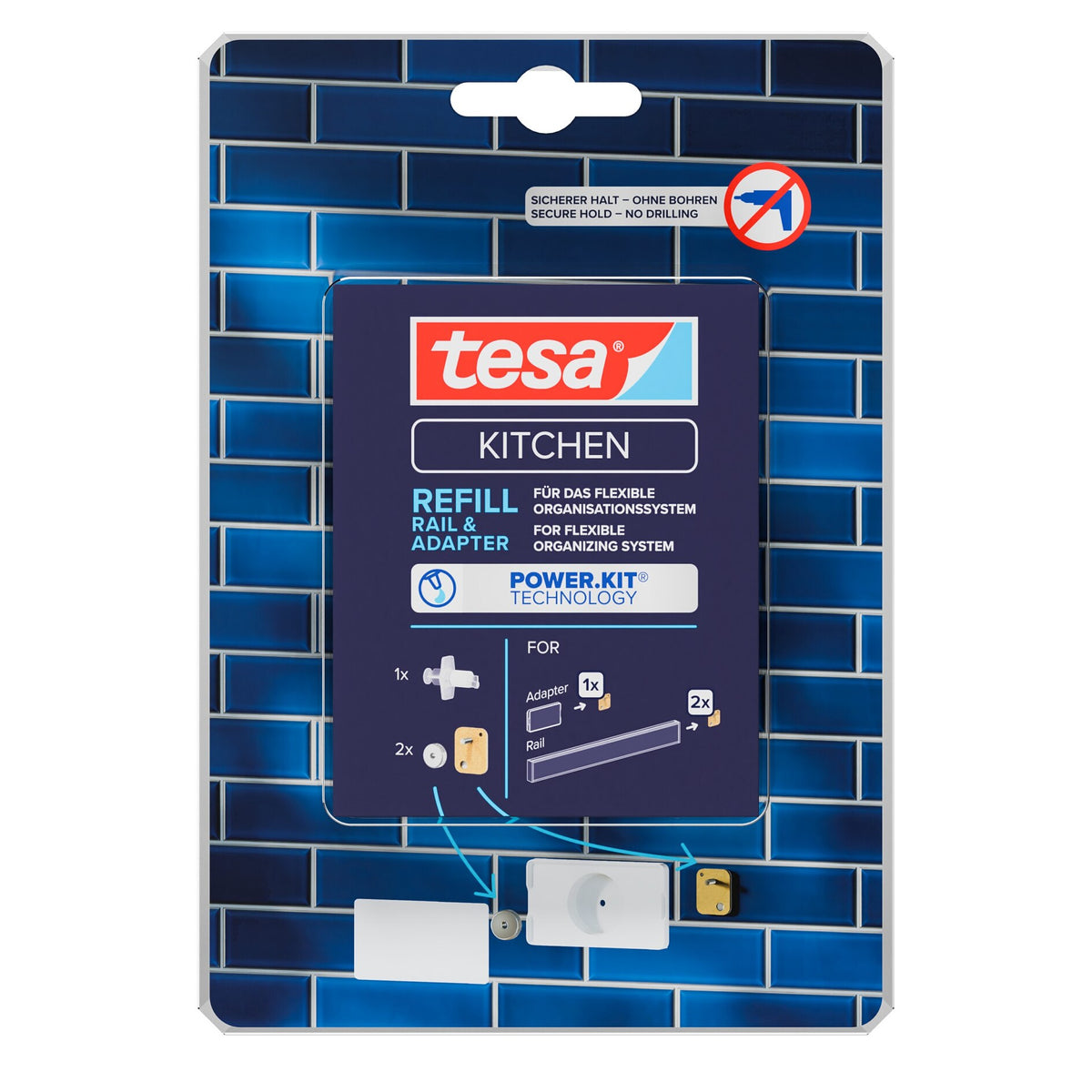 tesa Power.Kit Nachfüllpack für Küchenorganizer Sets - Reling und Adapter