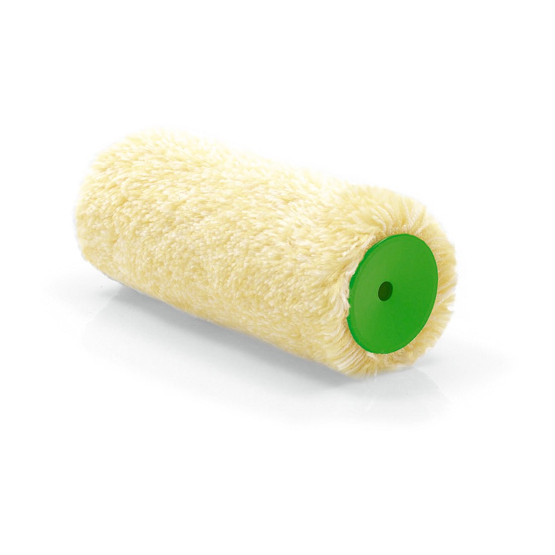 Η Nölle Profi Brush Jumbowalze Goldflor 18 cm / Ø 56 mm, ένα ρολό βαφής κρεμ χρώματος με πράσινο πυρήνα από την Nölle Profi Brush Bürsten- & Pinseltechnik e.K., είναι ιδανικό για επαγγελματικές εργασίες βαφής και παρουσιάζεται σε λευκό υπόβαθρο.