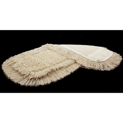 Δύο μπεζ TASKI Multi Mop Special κεφαλές σφουγγαρίστρας από την Diversey Deutschland GmbH & Co. OHG με κρόσσια και δομημένη επιφάνεια σε μαύρο φόντο – ιδανικές για επαγγελματικό, αποτελεσματικό καθαρισμό (πακέτο 5 τεμαχίων).