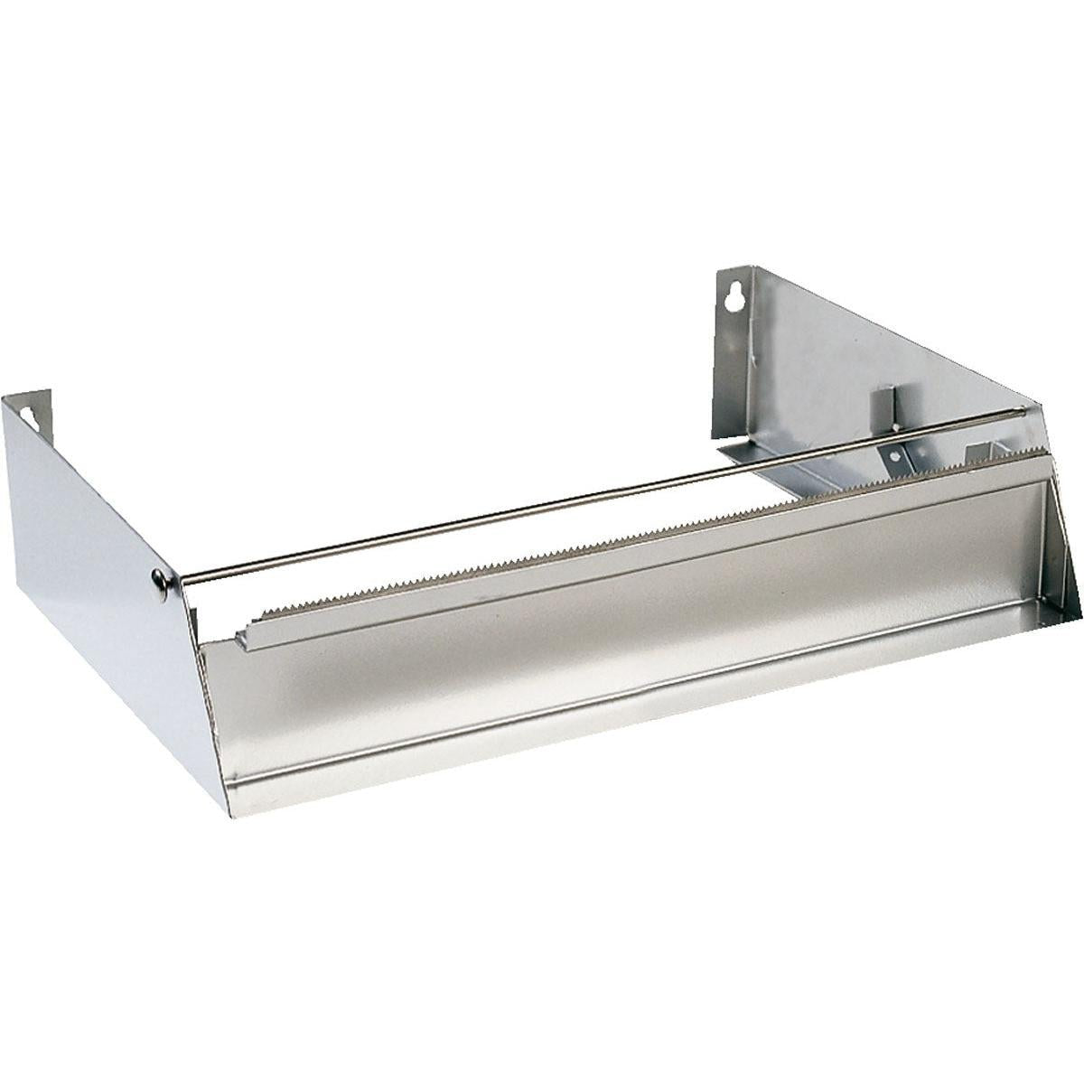 Ο διανομέας Duni GmbH για φύλλα 450 mm Γκρι Ατσάλι 45cm είναι ένας μεταλλικός διανομέας με οδοντωτές άκρες και μια οριζόντια ράβδο για την κοπή και συγκράτηση ρολών, με τρύπες για εύκολη τοποθέτηση στον τοίχο. Συσκευασία: 1 τεμάχιο.