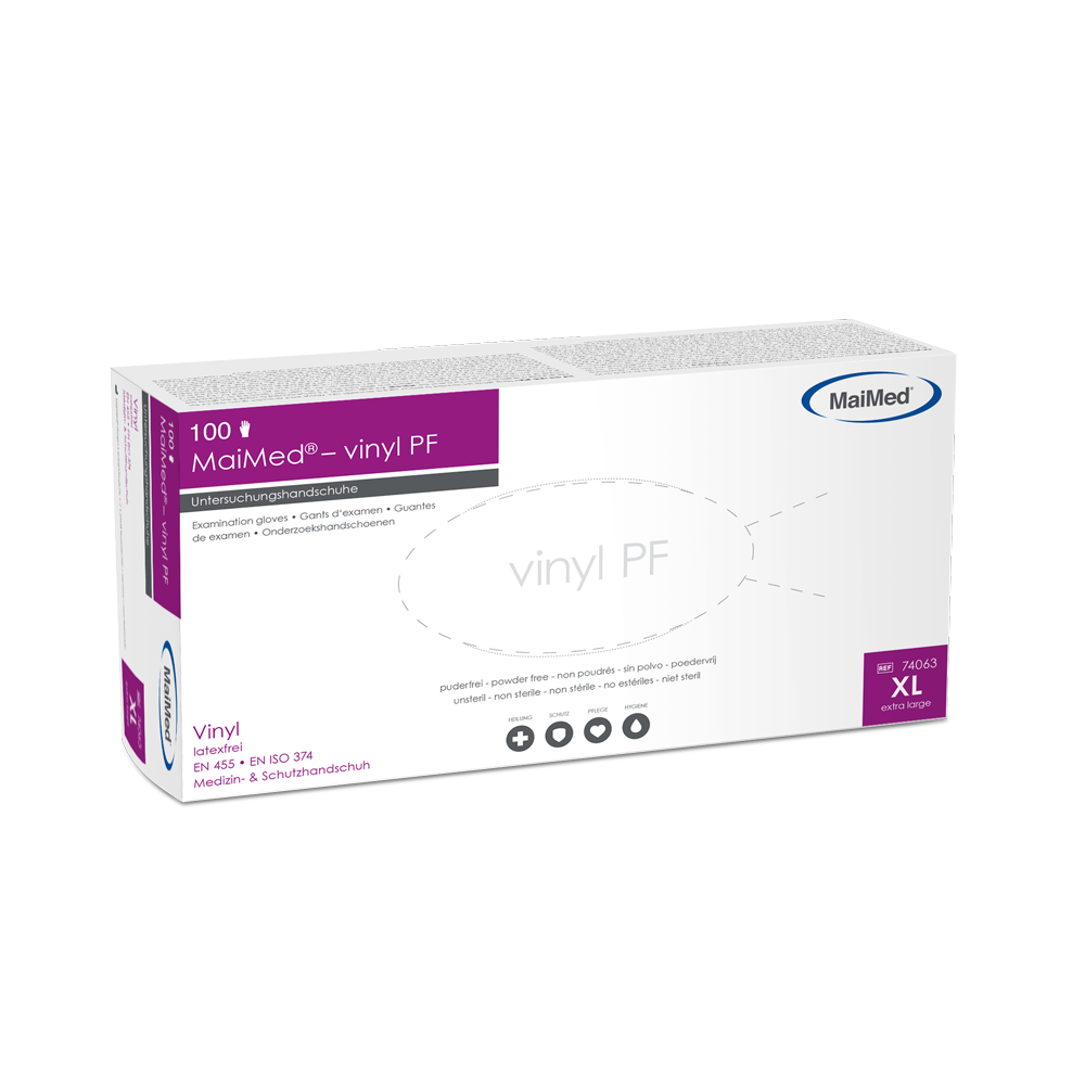 MaiMed-vinyl PF, μη αποστειρωμένα γάντια βινυλίου χωρίς πούδρα, 100 τεμάχια/κουτί