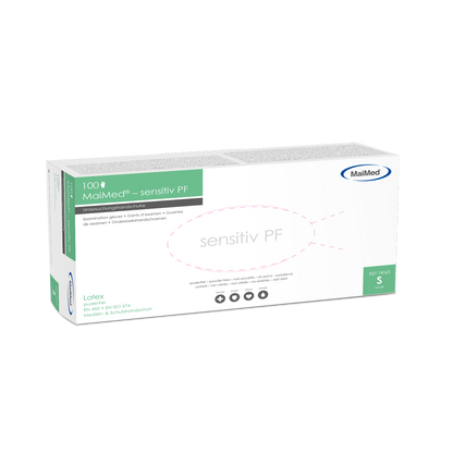Εξεταστικά γάντια από λάτεξ ευαίσθητα MaiMed, μη αποστειρωμένα, χωρίς πούδρα, 100 τεμάχια/κιβώτιο