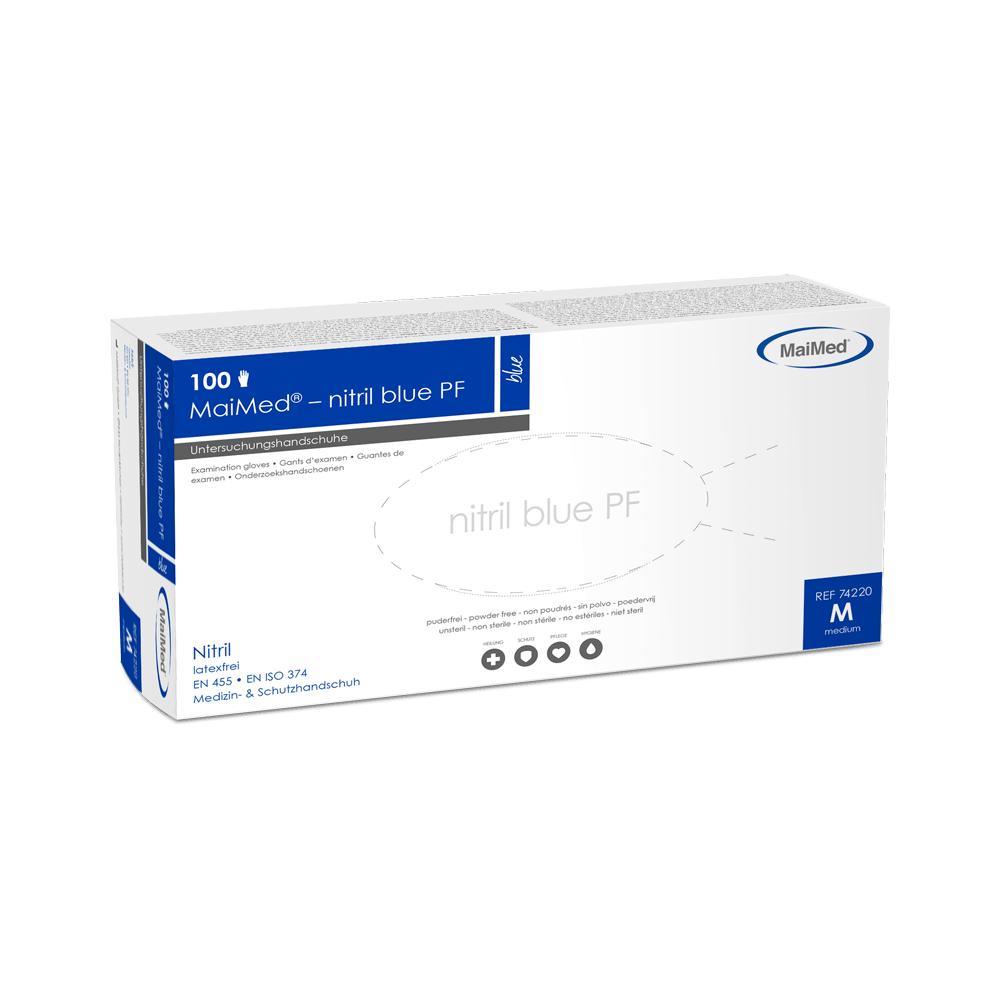 MaiMed-nitrile blue PF Blue, μη αποστειρωμένο, σε σκόνη. Γάντια χωρίς λάτεξ 100 τεμάχια/κουτί