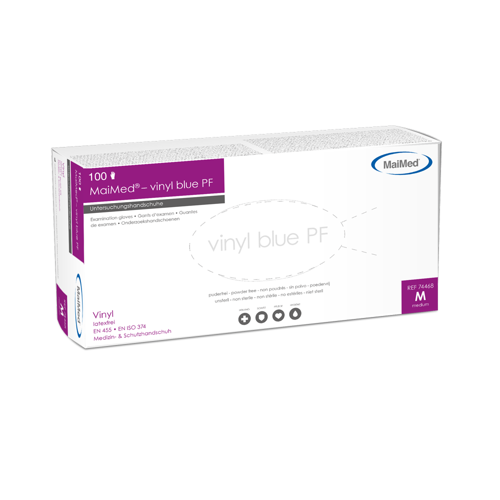 MaiMed-βινυλίου μπλε PF, μη αποστειρωμένα γάντια βινυλίου χωρίς πούδρα 100 τεμάχια/κουτί
