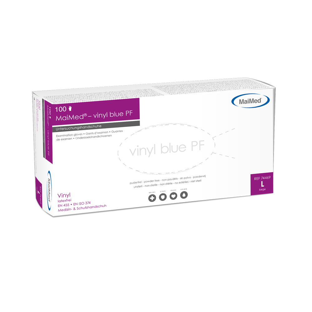 MaiMed-βινυλίου μπλε PF, μη αποστειρωμένα γάντια βινυλίου χωρίς πούδρα 100 τεμάχια/κουτί