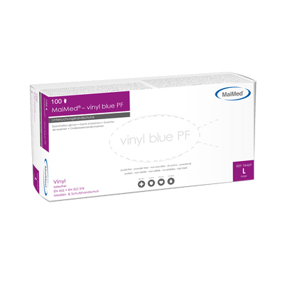 MaiMed-βινυλίου μπλε PF, μη αποστειρωμένα γάντια βινυλίου χωρίς πούδρα 100 τεμάχια/κουτί