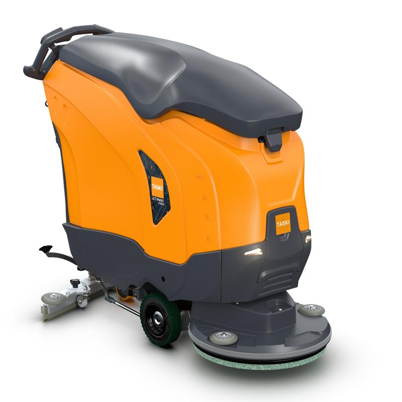 Ο TASKI ULTIMAXX 2900 SD50 της Diversey Deutschland GmbH & Co. OHG είναι μια μηχανή καθαρισμού επόμενης γενιάς με πορτοκαλί-γκρι περίβλημα, δεξαμενή 63 λίτρων, πίσω λαβή ελέγχου, τροχούς και βούρτσα στο έδαφος. Απεικονίζεται σε ένα απλό λευκό φόντο.