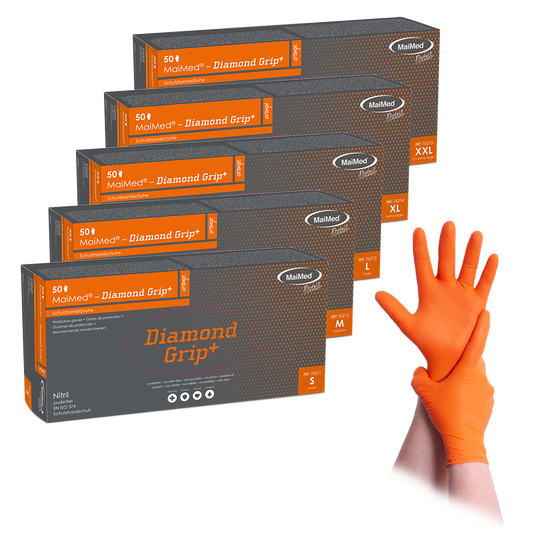 MaiMed-Diamond Grip+ πορτοκαλί, μη αποστειρωμένο, pf γάντι νιτριλίου χωρίς λατέξ