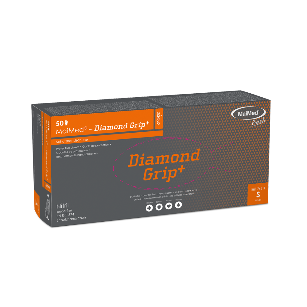 MaiMed-Diamond Grip+ πορτοκαλί, μη αποστειρωμένο, pf γάντι νιτριλίου χωρίς λατέξ