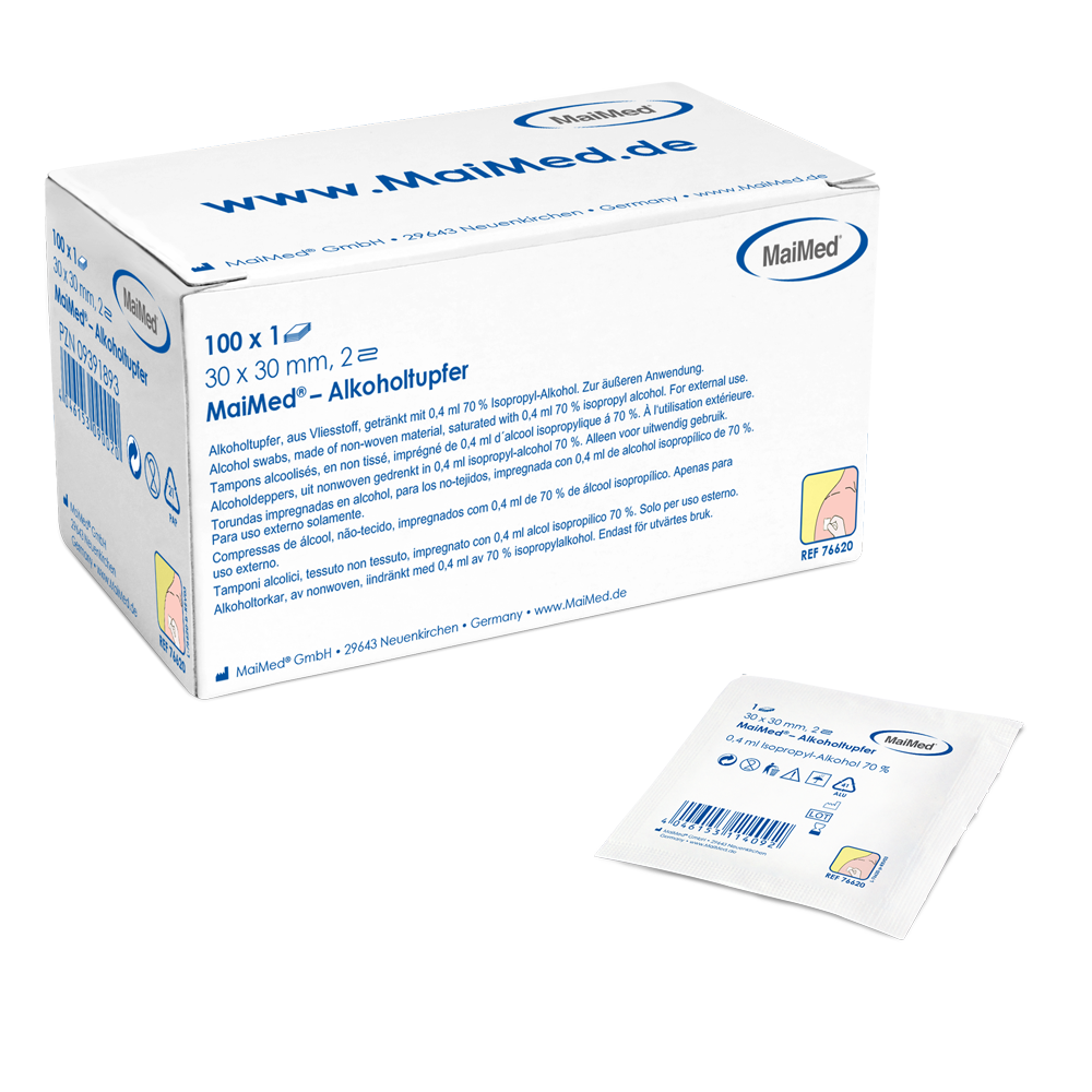 Meditrade Swab αλκοόλ 30 x 30 mm Λευκό μη υφασμένο ύφασμα δύο -layer | Κουτί (100 κομμάτια)