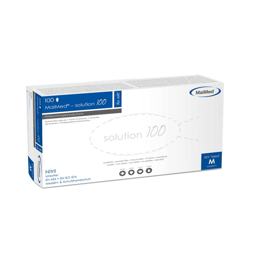 MaiMed-solution 100 γάντια χωρίς λάτεξ, μπλε βιολετί, μη αποστειρωμένα χωρίς πούδρα, 100 τεμάχια/κουτί