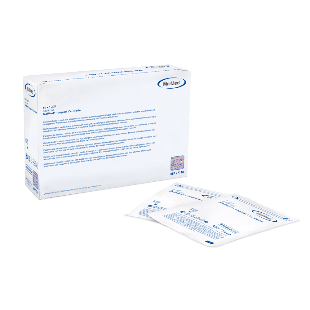 MaiMed-caplast I.V. αποστειρωμένος σοβάς κάνουλας 8x6cm με επίθεμα πληγής 50x1τεμ/κουτί | Κουτί (50 τεμάχια)