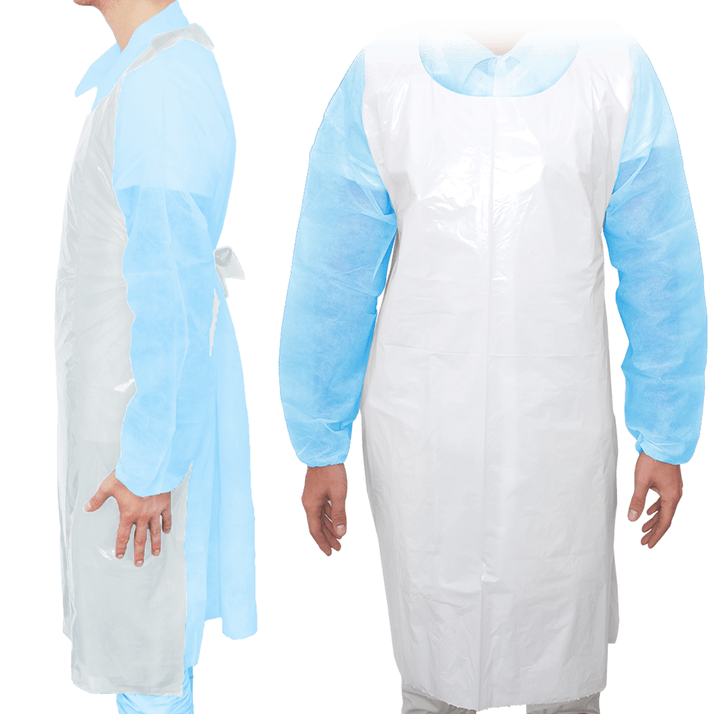 MaiMed-Apron Light PE, ποδιά από PE 75x120cm λευκή, 100 τεμάχια/συσκευασία, φραγμένη, λεία επιφάνεια | Συσκευασία (100 τεμάχια)