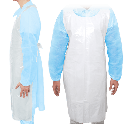 MaiMed-Apron Light PE, ποδιά από PE 75x120cm λευκή, 100 τεμάχια/συσκευασία, φραγμένη, λεία επιφάνεια | Συσκευασία (100 τεμάχια)