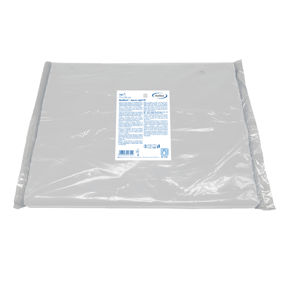 MaiMed-Apron Light PE, ποδιά από PE 75x120cm λευκή, 100 τεμάχια/συσκευασία, φραγμένη, λεία επιφάνεια | Συσκευασία (100 τεμάχια)