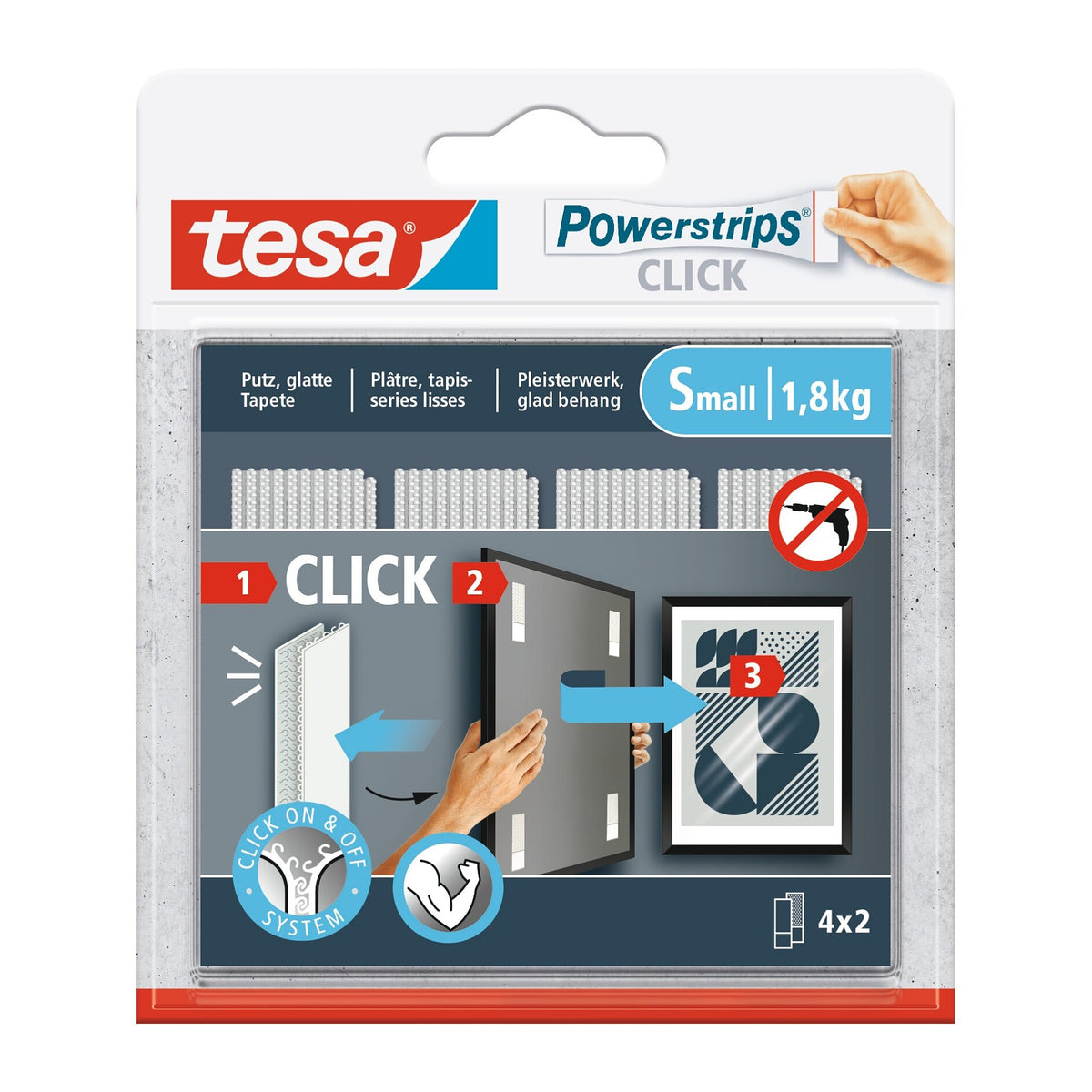 tesa Powerstrips Click Klett-Klebepads, weiß, 1 Rolle