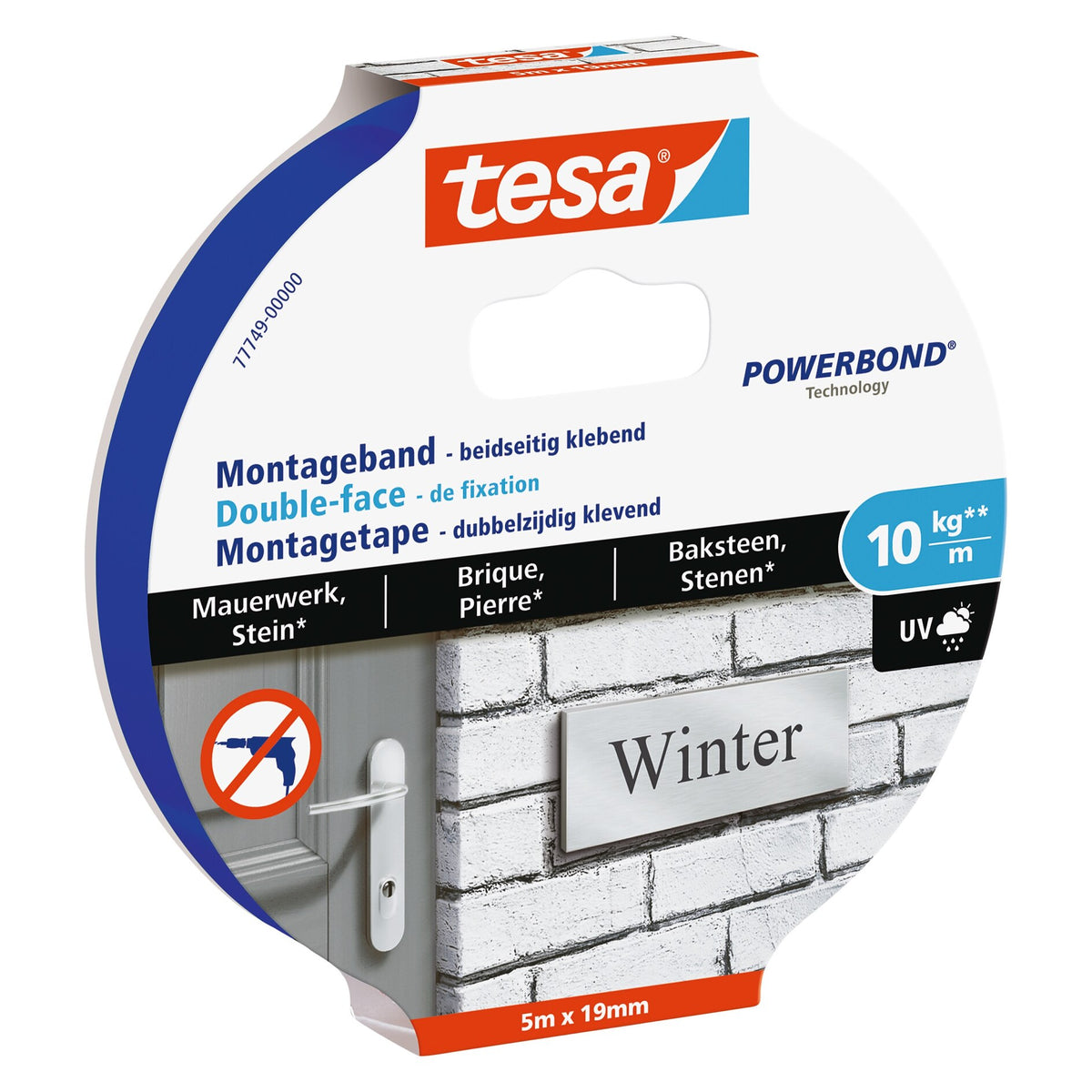 tesa Montageband für Mauerwerk und Stein, grau, bis 10 kg/m 5 m x 19 mm
