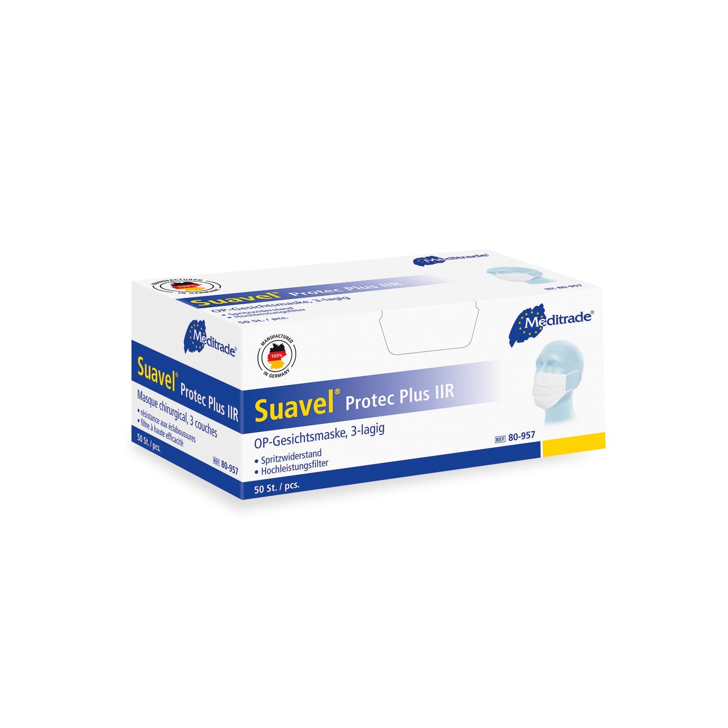 Μάσκα Suavel® Protec Plus IIR MPSOP με ελαστικές θηλιές αυτιών, πράσινη | Συσκευασία (50 τεμάχια)