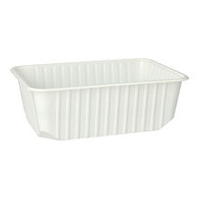 Der Starpak 50 Verpackungsbecher ist ein weißer, rechteckiger 1-Liter-PP-Vorratsbehälter (6,3 × 18,6 × 13,3 cm) mit vertikalen Seitenrippen und abgerundeten Ecken, erhältlich in einer Packung zu 50 Stück, abgebildet vor einem weißen Hintergrund.