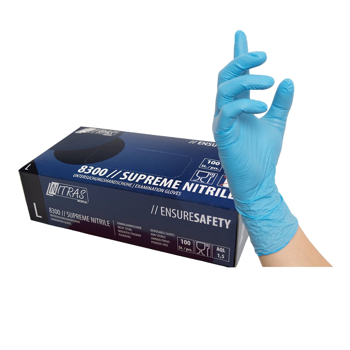 NITRAS SUPREME NITRILE, γάντια νιτριλίου μίας χρήσης, μπλε