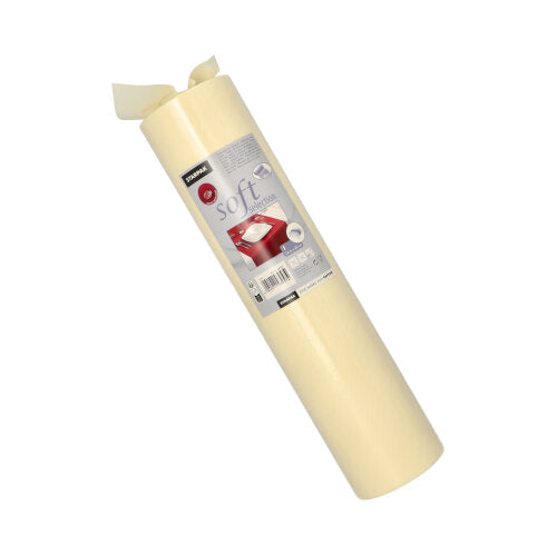 Σε λευκό υπόβαθρο είναι ένας τυλιγμένος Starpak δρομέας τραπεζιού, υφασμάτινο βελόνα «soft selection» (24 m x 40 cm), με ετικέτα με μάρκα, οδηγίες χρήσης και γραμμωτό κώδικα.