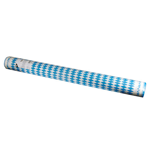 Die PAPSTAR GmbH Tischdecke Airlaid-Rolle (Bayrisch Blau, 25 m x 1,18 m) ist mit einem blau-weißen Rautenmuster versehen und wird in Schrumpffolie eingeschweißt mit einem Etikett an einem Ende auf weißem Hintergrund geliefert.