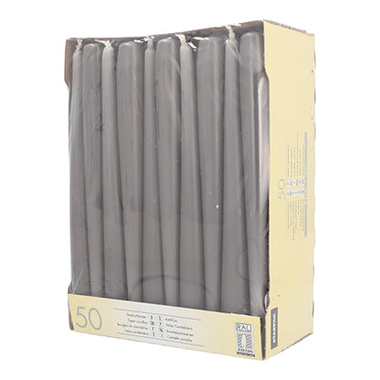 Σε ένα εν μέρει ορατό μπεζ κουτί με διαφανές παράθυρο βρίσκονται όρθια Starpak 50 Leuchterkerzen Ø 2,2 cm - 25 cm, λευκά κεριά, γνωστά για τη μεγάλη διάρκεια καύσης τους.