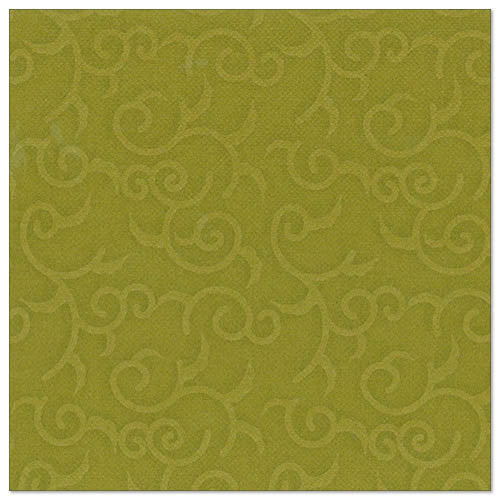 Quadratische, strukturierte olivgrüne Serviette aus der ROYAL-Kollektion der PAPSTAR GmbH (40x40 cm, 1/4-fach gefaltet) mit einem dezenten, erhabenen Rankenmuster, das sich gleichmäßig über die Oberfläche verteilt. Das Paket enthält 50 Servietten.