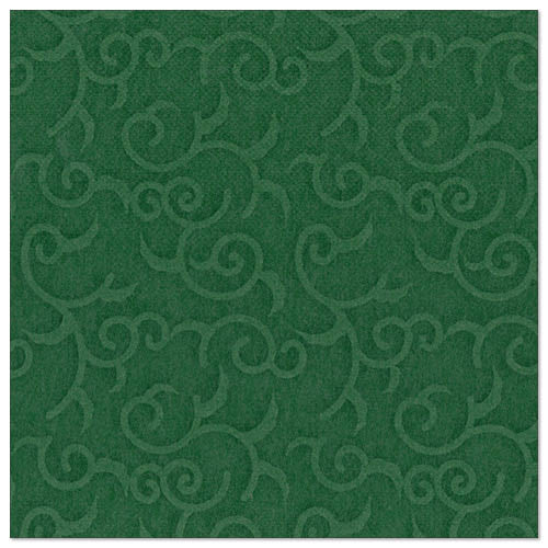 Die quadratische, dunkelgrüne Serviette aus der ROYAL-Kollektion der PAPSTAR GmbH (40 x 40 cm, 1/4-Falz) ist mit einem gleichmäßig über die Oberfläche geprägten, weinrankenartigen Muster versehen. Die Packung enthält 50 Servietten.