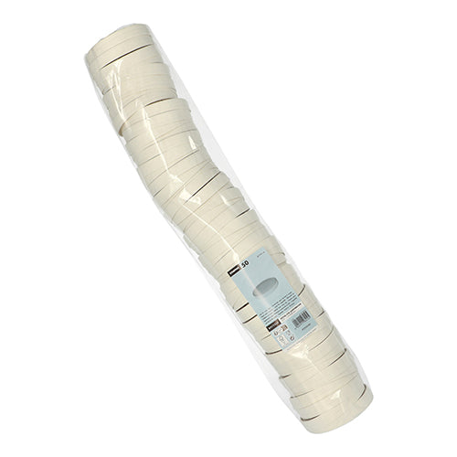 Ένας καθαρός σωρός λευκών καπακιών Starpak 50 για ποτήρια σούπας, χαρτόνι «To Go» στρογγυλό λευκό - ιδανικό ως λύση To Go με φιλική προς το περιβάλλον συσκευασία.