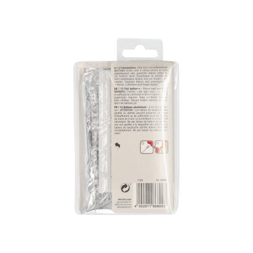 Klarsichtverpackung mit einem PAPSTAR Folienluftballon-Set "Happy Birthday" der PAPSTAR GmbH; Rückseite mit aufgedruckter Anleitung, Barcode und "Happy Birthday"-Motiven. Oberseite mit Aufhängelasche zur Präsentation.