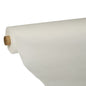 Ένας μεγάλος ρόλος PAPSTAR τραπεζομάντηλο "ROYAL Collection", λευκό, 25 μ x 1,18 μ της PAPSTAR GmbH είναι μερικώς ξετυλιγμένος και δείχνει την άψογη, χωρίς σχέδιο λευκή επιφάνειά του και τον κεντρικό χάρτινο σωλήνα.