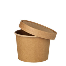 Ένα καφέ, στρογγυλό δοχείο σούπας PAPSTAR (9,8 εκ.) για σούπες και σνακ βρίσκεται άδειο με το αντίστοιχο καπάκι να κλίνει προς τα πάνω σε λευκό φόντο. Συσκευασία με 25 τεμάχια από την PAPSTAR GmbH.