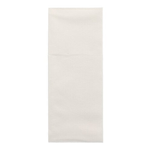 Οι θήκες μαχαιροπίρουνων Starpak 100, Airlaid 40 cm x 48 cm με πτυχή για μαχαιροπίρουνα, είναι καθαρά διπλωμένες και παρουσιάζονται μπροστά από ένα απλό λευκό φόντο - ιδανικές για μια κομψή διακόσμηση τραπεζιού.