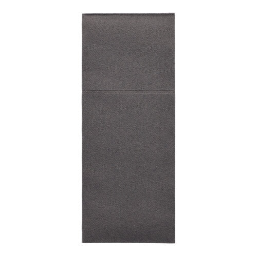 Οι θήκες μαχαιροπίρουνων Starpak 100, Airlaid 40×48cm με πτυχή για μαχαιροπίρουνα, είναι μια σκούρα γκρι, ορθογώνια, δομημένη επιφάνεια, που χωρίζεται από μια οριζόντια γραμμή και εμφανίζεται επίπεδη σε λευκό φόντο - ιδανική για μοντέρνα διακόσμηση τραπεζιού.