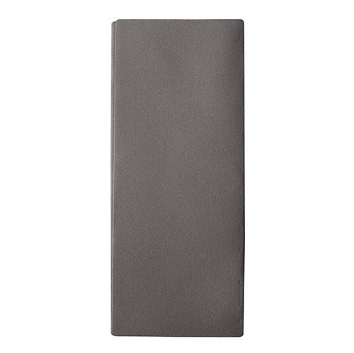 Μια χαρτοπετσέτα Starpak «Premium» σε ανθρακί (40 x 48 cm, Airlaid, παρόμοια με ύφασμα, 1/8-πτυχή) από ένα κουτί των 100 τεμαχίων είναι καθαρά διπλωμένη σε ένα απλό λευκό υπόβαθρο.